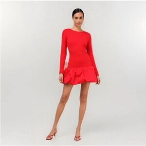 Lulus Ideal Approach Red Long Sleeve Mini Stretch Bubble Skirt Dress - Size XL